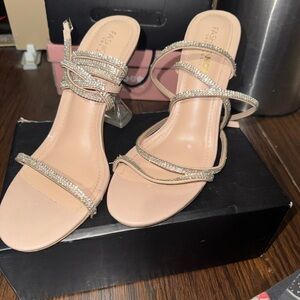 Fashion Nova Sparkling Strappy Beige Heels